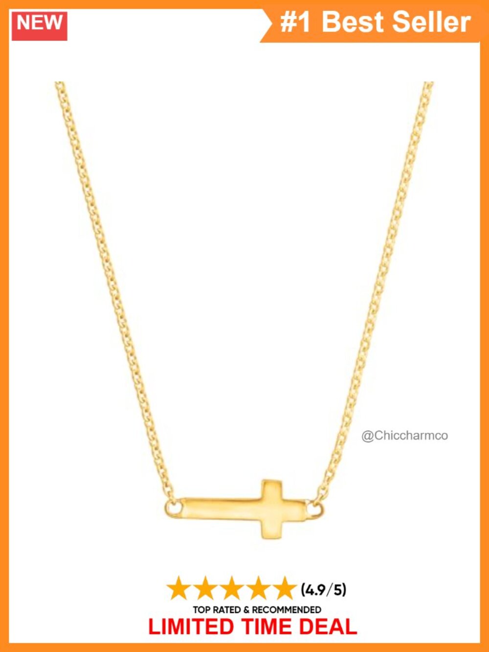 Gold Plated Sterling Silver Cross Pendant Necklace 16 Inch Lobster Clasp